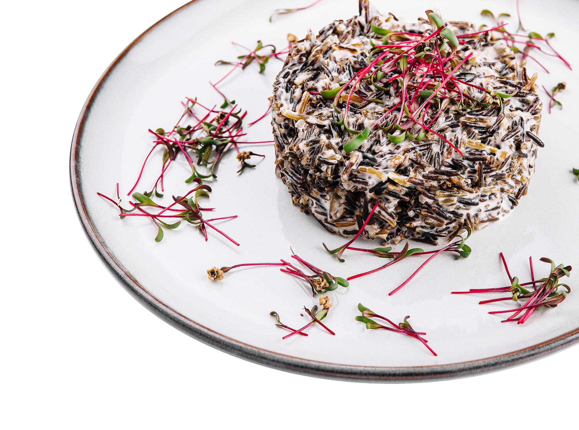 Plated dessert with microgreens